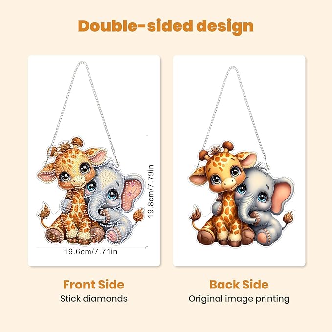 MXJSUA Diamond Art Hanging Kits for Adults Beginners, Giraffe and Elephant DIY Acrylic Special Shaped Crystal Diamond Gem Art Pendant Drills Painting Ornament for Home Wall Decor and Gift