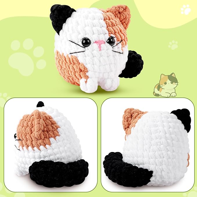 Cat Crochet Kit for Beginners-Calico Cat Crochet Kits for Adults Kids, Crochet Starter Kit with Step-by-Step Video Tutorials,Crochet Animal Kits Learn to Crochet Kits for Adults Kids