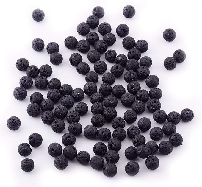 Natural Stone Beads 100pcs 8mm Black Lava Round Genuine Stone Beading Loose Gemstone Hole 1mm DIY Beads for Essential Oil Yoga Bracelet Necklace Earrings Jewelry Making (Black Lava Stone Beads,8mm)