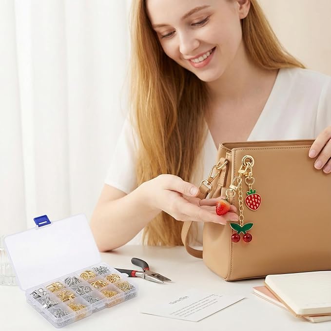 Key Chain Keychain Making Kit Accessories 540pcs Gold and Silver Bag Charm Clip Rings,Keychain Clip Clasps,Lobster Clasps, Jump Rings,Key Chains for DIY Bag Charm Making Kit Jewelry Craft Supplies