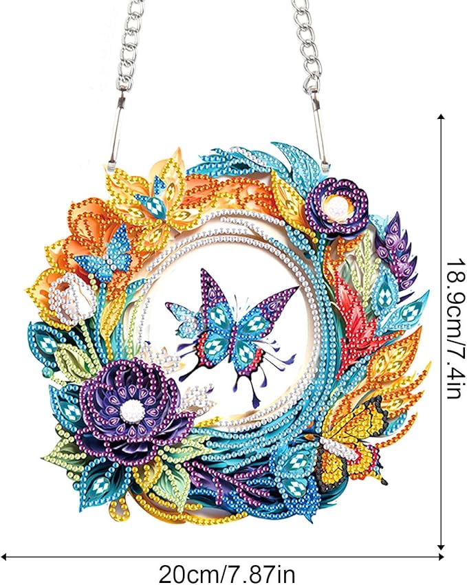 Flower Birdcage Design DIY Diamond Art Painting Wreath Kits Special Shaped Rhinestone Diamond Art Window Pendants Home Garden Wall Hanging Kits (Single Side Point Drill) (#11-Cat) (#14-Butterfly)