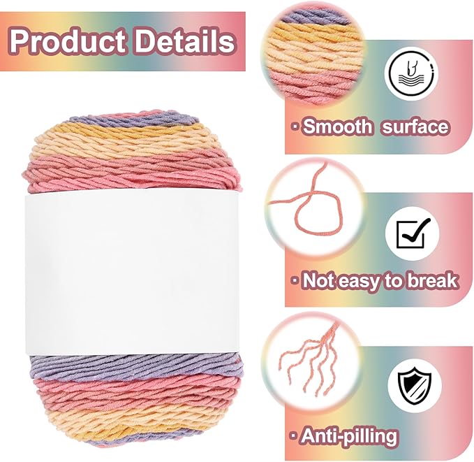 MECCANIXITY Cotton Acrylic Yarn for Crocheting, 422 Yard 5 Ply Soft Gradient Yarn Acrylic 45% Cotton 55% Used for DIY Knitting Blankets Scarves(2 Packx100g,Pink,Yellow,Purple)