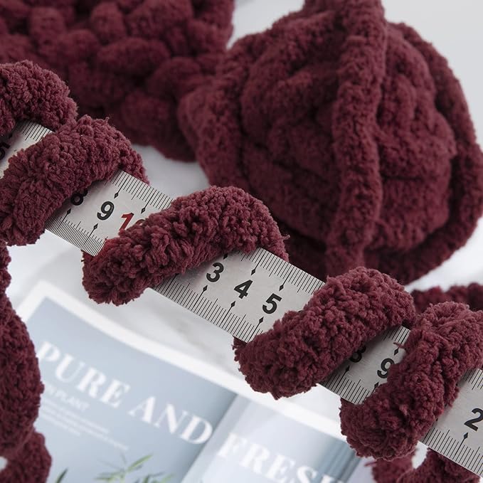 Mabozoo Assorted Chunky Fluffy Yarn for Crocheting & Knitting, Jumbo Chenille & Bulky Plush Yarn, Cream & Wine Red (31.7 yds, 8 oz Each)