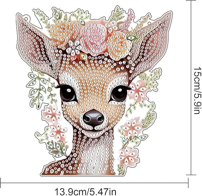 Deer Princess Diamond Painting Hanging Pendant Set – DIY Acrylic Gemstone Art Board Kit with Special Shaped Crystal Diamonds, Wall Door Decoration for Home, Cute Animal Theme Craft Gift for Adults