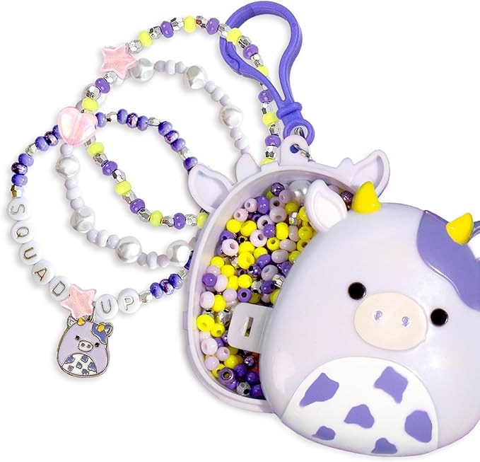 Original Squishmallows Bubba The Cow Bracelet Kit, Bracelet Making Kit, Friendship Bracelet Kit, Charm Bracelet, Charm Bracelet Making Kit, Gifts for Girls, 7 Year Old Girl Birthday Gifts, Crafts