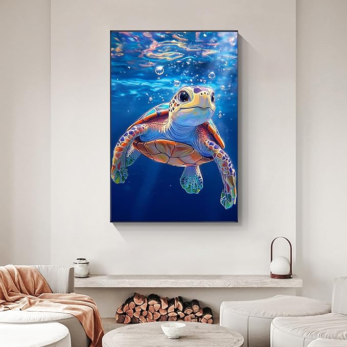 Yezavesu Framed Paint by Numbers Kit for Adults Beginner & Kids Ages 8-12, Sea Turtle Paint by Numbers with Frame, DIY Number Painting for Adults Sea Turtle for Home Wall Decor Gift 8x12 inch