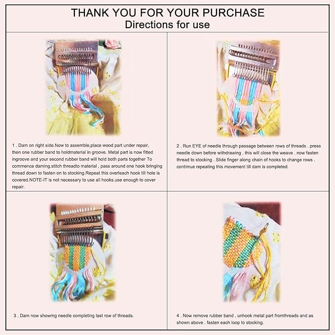 MECCANIXITY Mini Darning Loom, 10 Hooks Wood Weaving Knitting Machine with Knitting Needles for Repair Jeans Socks DIY Craft, Knit Patch Loom Weave Tool, Silver