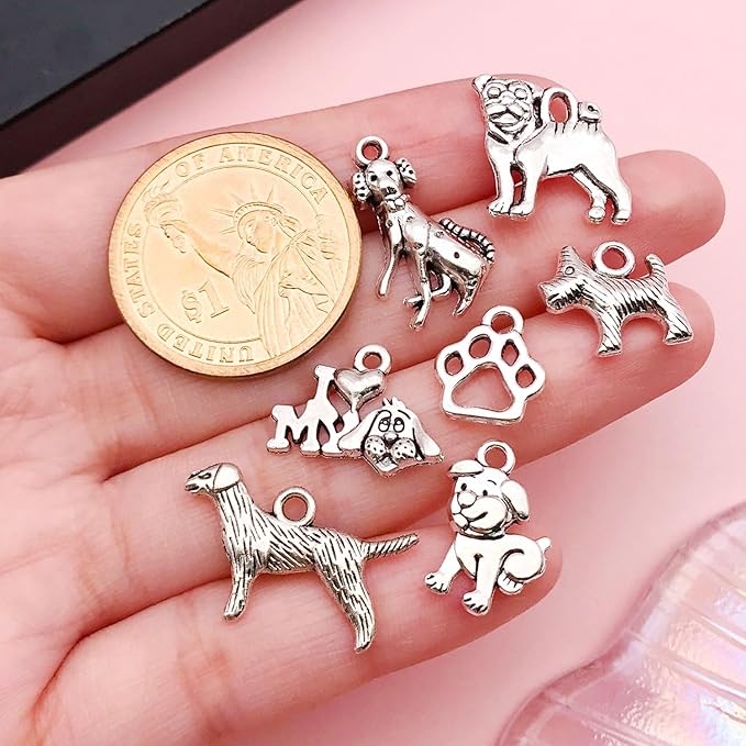 Youdiyla 100pcs Craft Supplies Pet Dog Animals Charms Pendants for Crafting Jewelry Findings Making Accessory for DIY Necklace Bracelet (Antique Sliver)