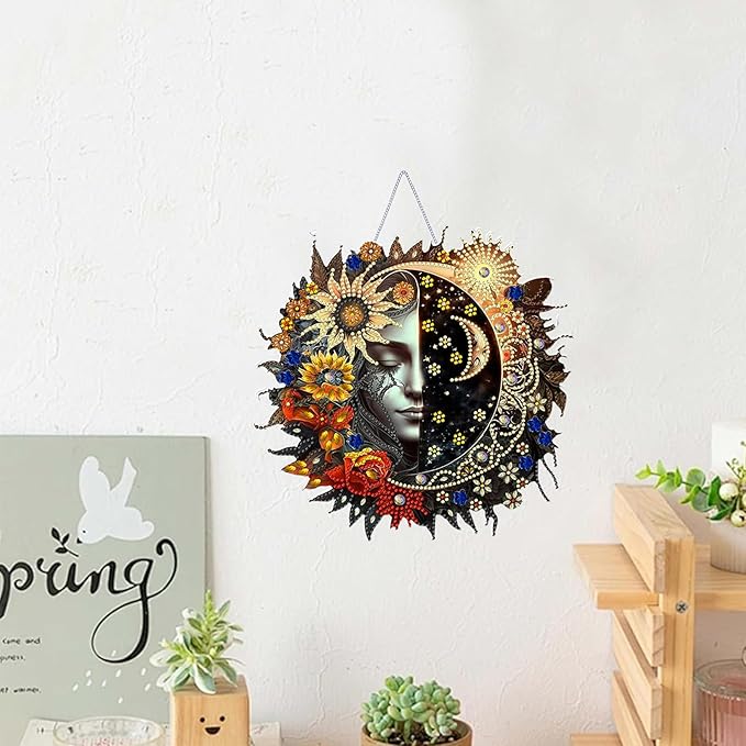 hyzsj DIY Hanging Diamond Art Pendant Painting Kit Sun Moon, Special Crystal Gem Craft Painting Kit Ornament 9.8x9.8inch