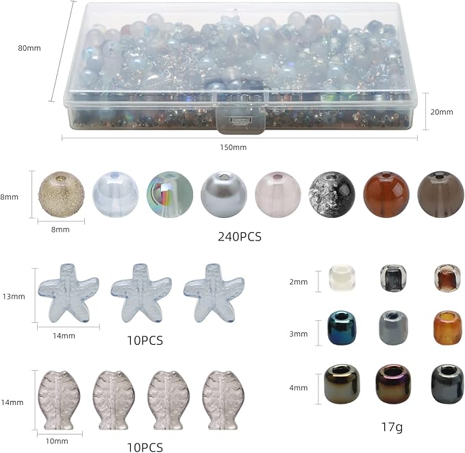 Decorative Glass Beads for Jewelry Making, 760pcs Grey Assorted Beads Bracelet Making Kit with Seed/8mm Crystal Beads for DIY Craft