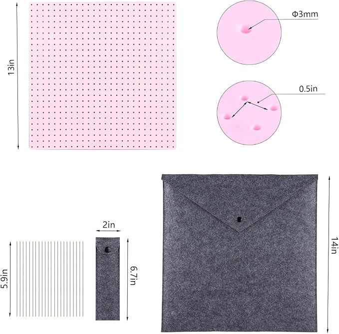wuher 13''Granny Square Blocking Boards for Crochet Projects, Crochet Blocking Board with 20 pegs, Large-Sized Plastic Blocking Board is a Gift for Crochet Enthusiasts and Beginners (Pink)