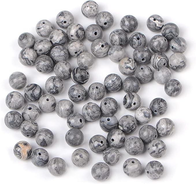 bymitel 90pcs natural crystal beads stone gemstone round energy healing loose beads with stretch cord for jewelry making bracelets anklets (map jasper, 10mm 90pcs)