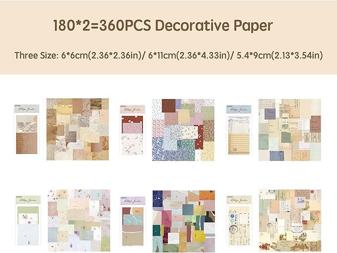 MAXLEAF 360PCS Vintage Scrapbook Paper for Journaling Crafting Planner Bullet Junk Journal, Aesthetic Decorative Paper Scrapbooking Supplies Kit