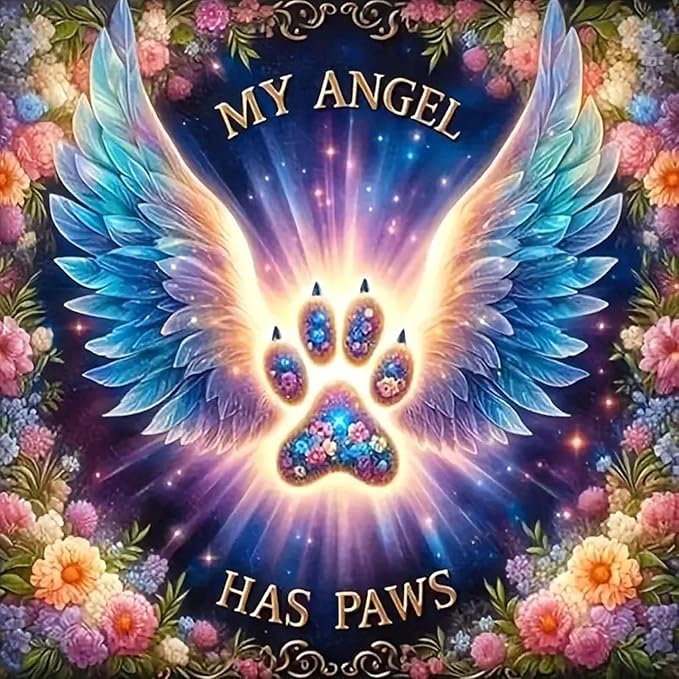 ARPADAMO Angel Wings Diamond Art Kits for Adults,5D Diamond Painting DIY Dog Paw Diamond Art Diamond Painting Kits for Adult,Round Full Drill Diamonds, Diamond Art Kits for Home Decor-13.78x13.78inch