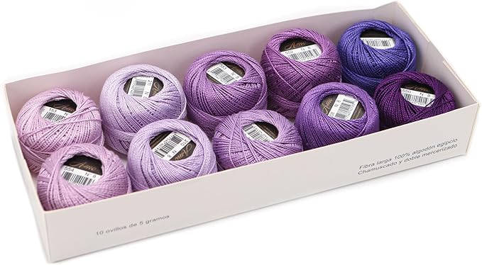 Size 8 Double Mercerized Egyptian Long Staple Cotton Pearl Thread Ball 5 Grams Rainbow Color Embroidery Thread 10 Colors per Box for Crochet Hardanger Cross Stitch Hand Embroidery (Set D)
