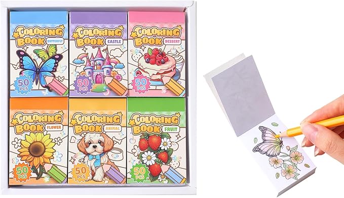 Women's Mini Coloring Book, 6 Pack Small Coloring Books for Adults, 2.36" x 1.57" Pocket Size, Cute Coloring Stickers Books for Adult Kids to Relief Stress Pass The Time