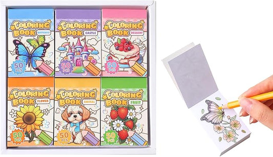 Women's Mini Coloring Book, 6 Pack Small Coloring Books for Adults, 2.36" x 1.57" Pocket Size, Cute Coloring Stickers Books for Adult Kids to Relief Stress Pass The Time