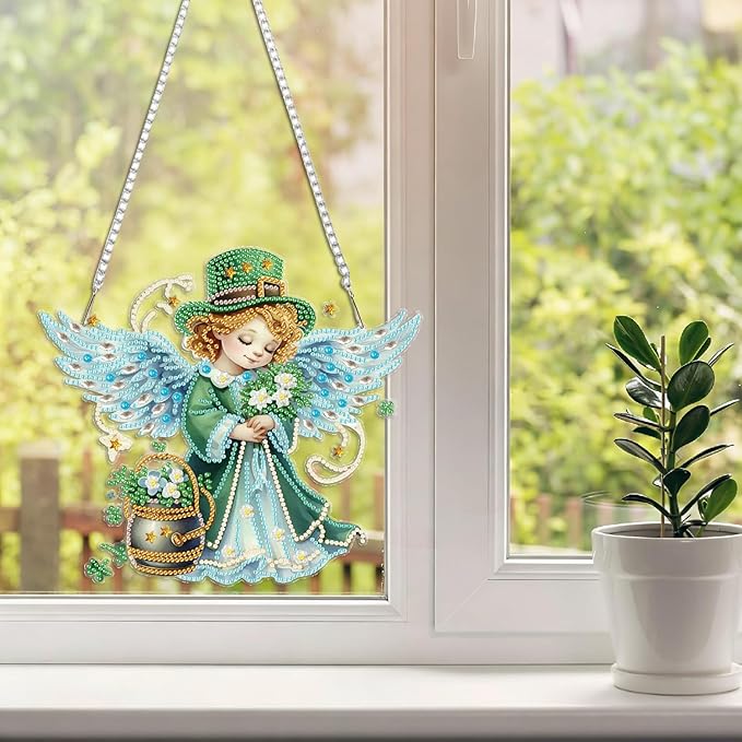 BAWKENTON St.Patricks Day Hanging Diamonds Art kit for Adult, DIY Diamonds Painting Art Kit, 9.45x8.32in Acrylic Diamonds Painting Board Kit Ornament, Special Crystal Diamond Hanging Ornament