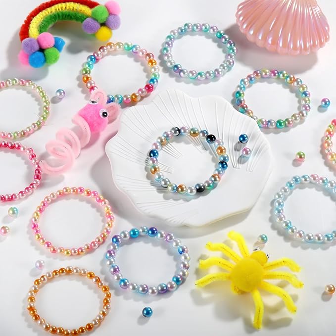 Funtopia Pearl Beads for Bracelets, 6mm 8mm Colorful Round Beads for Jewelry Making, 1642pcs Bracelet Making Kit with Gold Small Spacer Beads for Crafting Bracelet Necklace Earrings DIY