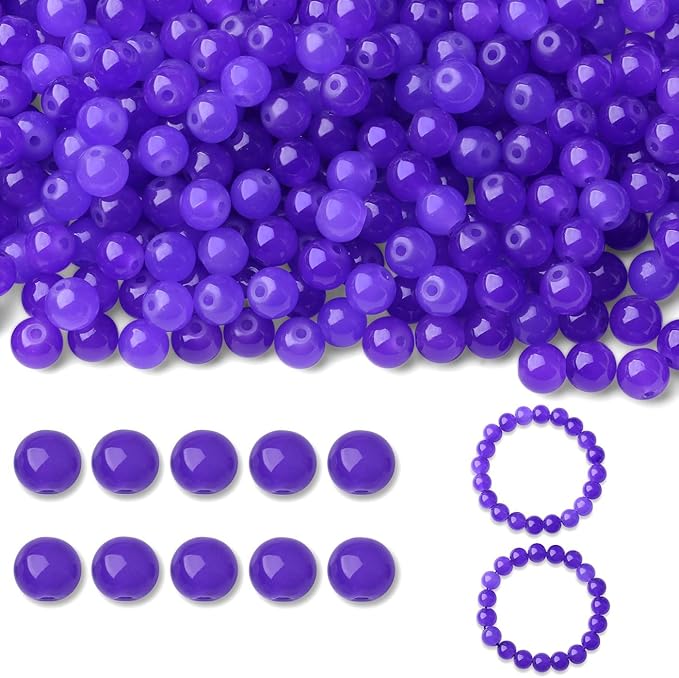 500Pcs Purple Round Glass Beads 8mm for Bracelets and DIY Crafts, Glass Crystal Beads for Bracelet Making Kits Earring Necklaces(Purple)