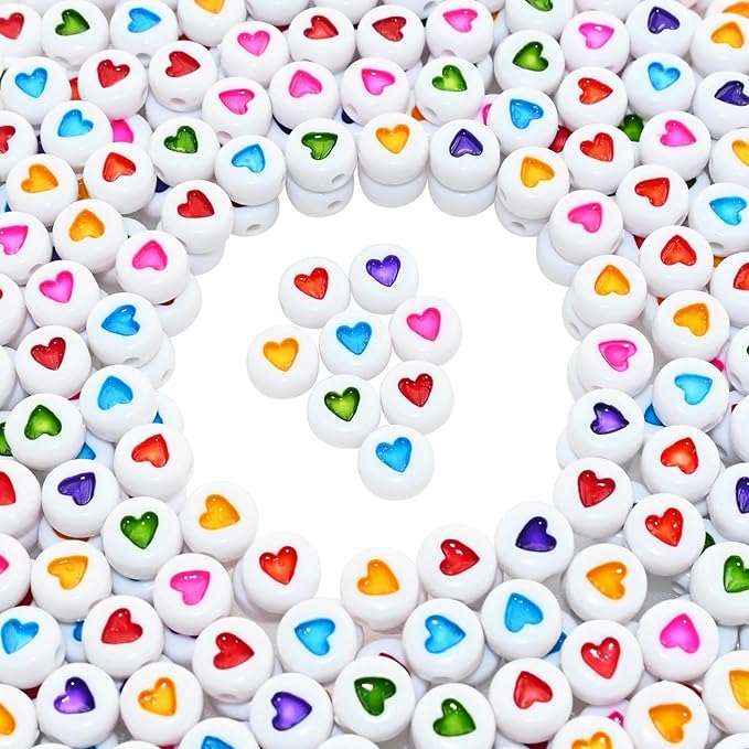 Amaney 500Pcs 7x4mm White Acrylic Colorful Heart sheap Round Beads Mixed Colors Plastic Loose Beads for Jewelry Making