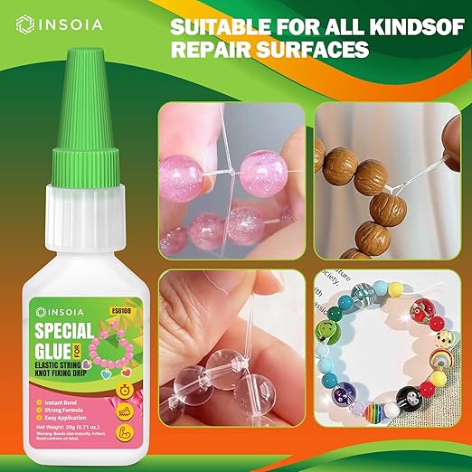 Bracelet Jewelry Glue for Elastic String, 20g Clear Elastic Knot Fixing Drip Adhesive for Bracelet String, Clay Beads, Rhinestones, Jewelry Making Kit – Waterproof, Flexible, Non-Toxic Craft Glue