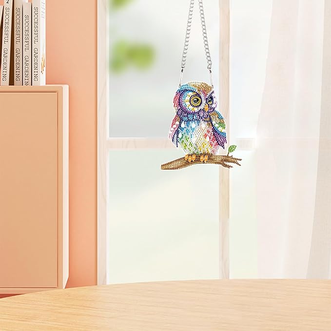 AiYuanzsh Owl Diamond Painting Hanging Pendant Kit, 19 cm, Acrylic, Wall Mount, Mosaic Crafts, Home Decor, Indoor, Unisex
