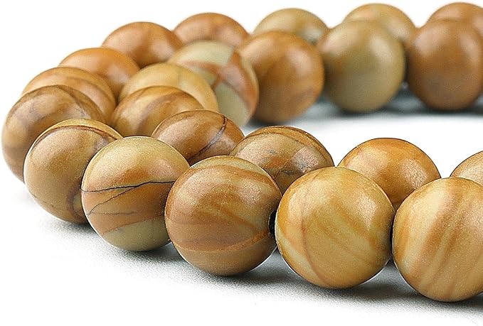 Natural Stone Beads Gemstone Beads for Jewelry Making - 10mm Wood Grain Stone Beads for Bracelets, Semi Precious Round Japser Beads(34-37pcs, 10mm, Wood Grain Stone)