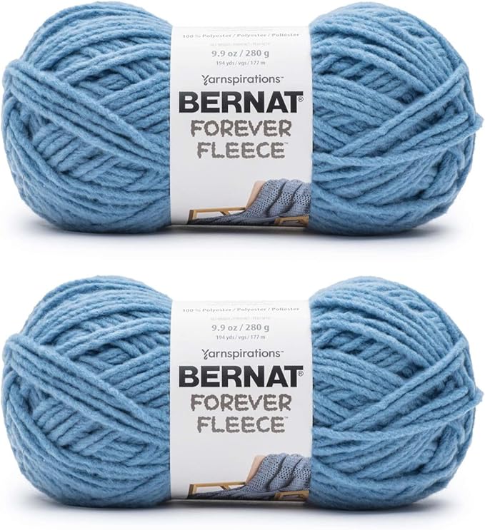 Bernat Forever Fleece Ball Point Blue Yarn - 2 Pack of 280g/9.9oz - Polyester - 6 Super Bulky - 194 Yards - Knitting/Crochet