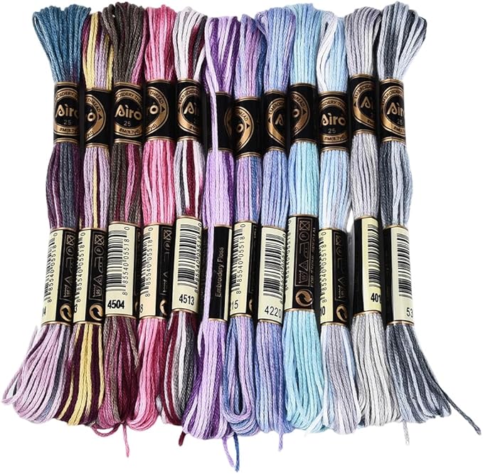 12 Skeins 105 Yards Cross Stitch Floss Variegated Embroidery Thread Bulk 6 Ply Polyester Colorful Purple Friendship Bracelet String for Sewing Making Needlecraft Knitting Clothes Stitching