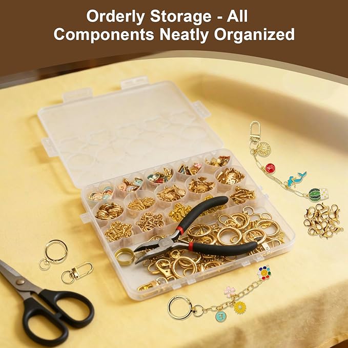 Aucscott 500Pcs Lipgloss Charms Keychain Making Kit, Lip Gloss DIY Jewelry Craft Supplies - Clip Hooks, Jump Rings, Lobster Clasps, Letter Charms & Tools for Custom Keychains Earrings Bags