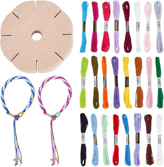 WEBEEDY Loom Bracelet Making Kit with Wooden Round Kumi Disc & Embroidery Threads for Adults, Japanese Kumihimo Starter Kit Braiding Beginner Supplies for Beading & Bracelet Weaving DIY