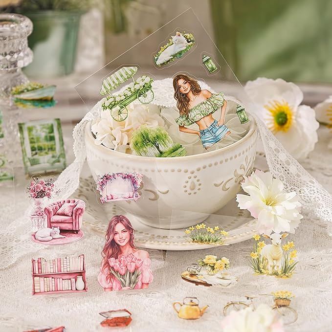 500PCS Scrapbook Stickers Kit, Vintage Flowers House People Transparent Waterproof Stickers Set for Scrapbooking Supplies, Aesthetic Junk Journals for DIY Art Crafts, Laptop, Water Bottle, Card Making