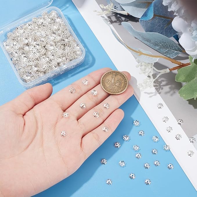 UNICRAFTALE 2000Pcs Silver Filigree Loose Spacer Beads 6mm Iron Flower End Caps Multi-Petal Bead Caps for Jewelry Making Crafts