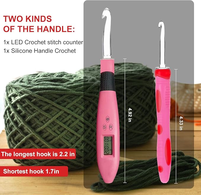 LOVE&WEAVING 17 Size Counting Crochet Hooks Set, Light Up Crochet Hooks for Stitch & Row Counter