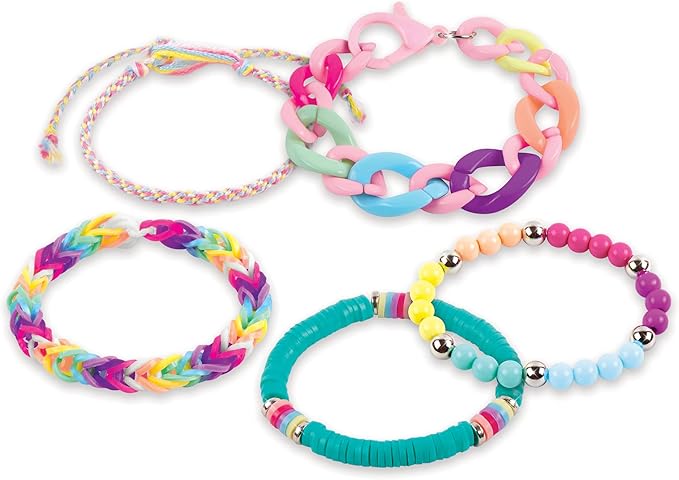 Make it Real 5 in 1 Activity Tower - Jewelry Making Kit with Storage - Heishi Beads, Plastic Links, Mini Rubber Bands, Round Beads & Thread - Friendship Bracelet Making Kit for Girls 8-10-12-14