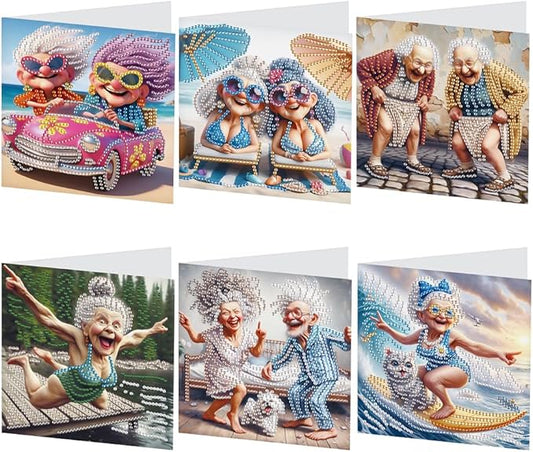 6 Pack 5D DIY Diamond Painting Grandma Greeting Card Kit, Diamond Art Christmas Birthday Holiday Greeting Card, Art Crafts Kit Creative Gift with Envelope