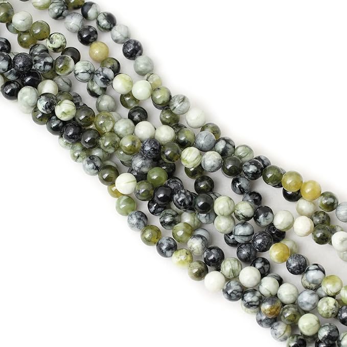 cheavian 45pcs 8mm natural green vine jasper round loose beads for jewelry making 1 strand 15"