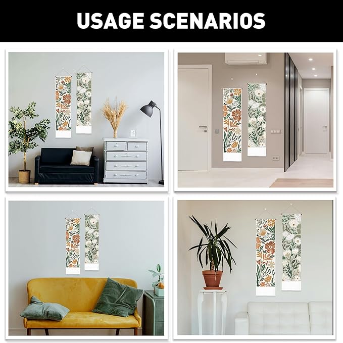 PLIGREAT 2 Pack Aesthetic Floral Botanical Wall Hanging, Boho Style Art Tapestry with Tassel Vertical Wildflower Narrow Wall Tapestry for Bedroom Living Room Bathroom Home Decor
