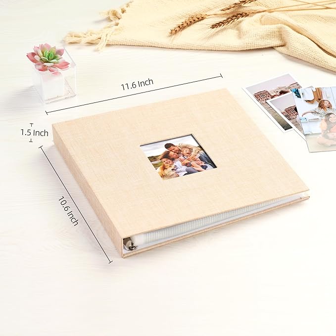 Mublalbum 10x10 Inch DIY Scrapbook Photo Album with 40 Plastic Sleeves 80 Pages Linen Cover 3 Ring Folder Binder for Wedding Baby Family and DIY Projects (Beige)