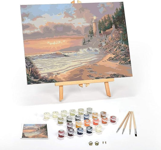 Ledgebay DIY Paint by Numbers Kit for Adults Framed Canvas: Beginner to Advanced Paint by Numbers Kit, Kits Include Acrylic Paint Set Brushes Tabletop Easel (Golden Hour 12" x 16" Framed)