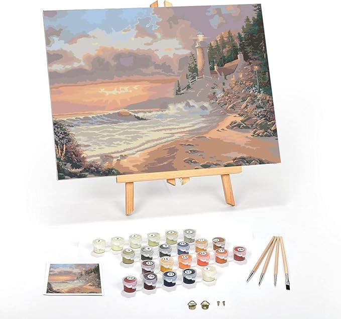 Ledgebay DIY Paint by Numbers Kit for Adults Framed Canvas: Beginner to Advanced Paint by Numbers Kit, Kits Include Acrylic Paint Set Brushes Tabletop Easel (Golden Hour 16" x 20" Framed)