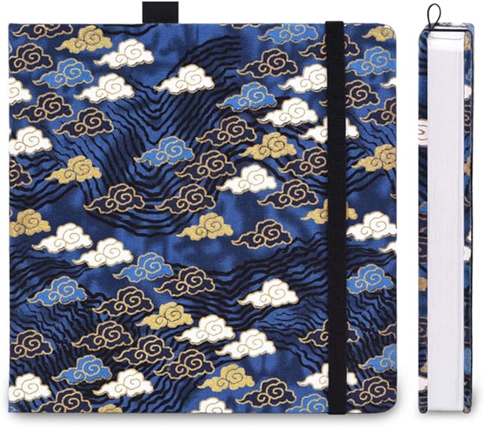 Square 8.2x 8.2 inches 165gsm Colored Pencil Paint Journal Hardbound 128pgs（64 Sheets Front Back Cold Pressed）Travel for Colored Pencil Sketch Doodles Handmade Cloth Cover Notebook Blue Cloud A16