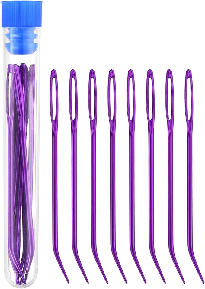 uxcell 8 Pcs Yarn Needle Kit, 2.76 Inch Tapestry Needles Bent High Carbon Iron Large Eye Sewing Darning Needles Hand Sewing Needles with Storage for Hand Sewing Art Crafts, Purple