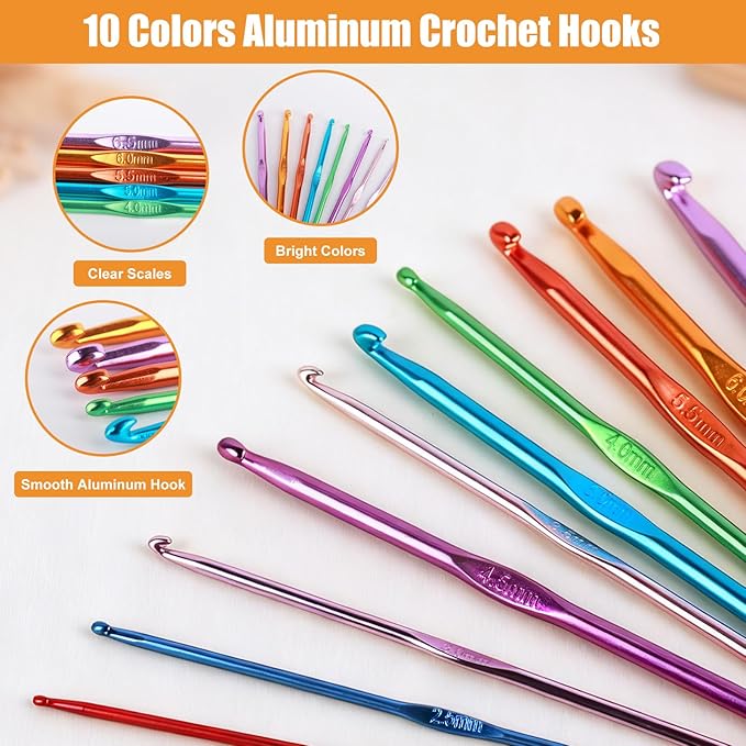 MECHEER Crochet Kit for Beginners, 54 Pack Crochet Hook Set Crochet Accessories, Ergonomic Knitting Kit with Storage Case, Crochet Needles, Hand Craft Knitting Accessories for Crocheters