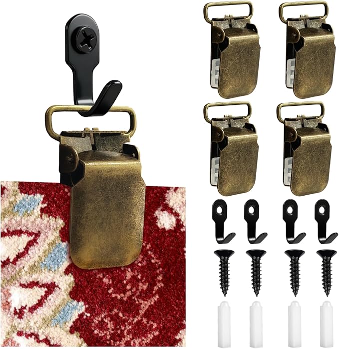 4 Pack Heavy Duty Tapestry Hangers Clamps, Non-Slip Quilt Hangers for Wall Hangings, Powelful Grip Wall Clips Great for Large Quilts, Rugs, Carpets,Spring Home Decor Damage-Free Display (Bronze)