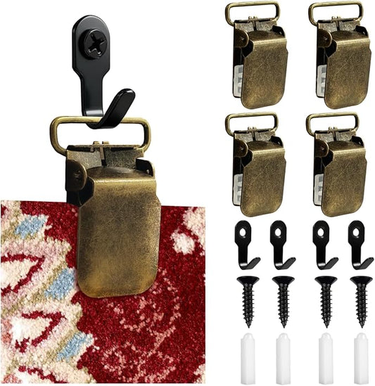 4 Pack Heavy Duty Tapestry Hangers Clamps, Non-Slip Quilt Hangers for Wall Hangings, Powelful Grip Wall Clips Great for Large Quilts, Rugs, Carpets,Spring Home Decor Damage-Free Display (Bronze)