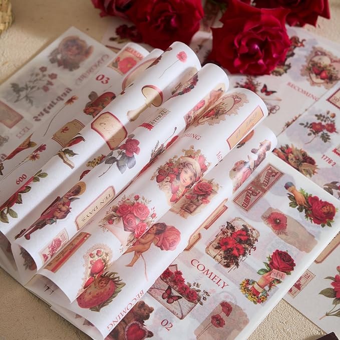 Rose Stickers for Scrapbooking Supplies, 550+ Vintage Stickers for Junk Journal Pre-Cut Ephemera Sticker Book for Adults Aesthetic Flower Lable Washi Sticker for Journaling DIY Arts Crafts