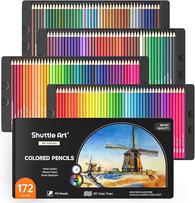 Shuttle Art 172 Colored Pencils for Adult Coloring Books, Soft Core Color Pencil Set for Artist Drawing Sketching Crafting