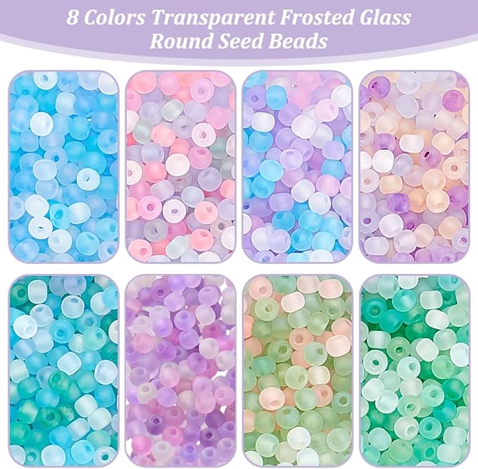 PH PandaHall 2104pcs 8 Candy Colors Seed Beads 3mm Frosted Glass Transparent Round Bead Mini Spacer Beads Kit Waist Bead for Earring Bracelet Necklace Key Chain Crafts Jewelry Making